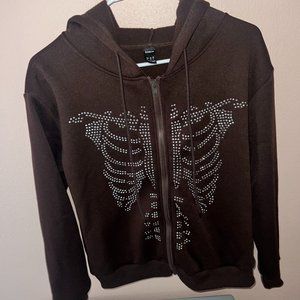 SHEIN Brown Skeleton Zip Up Hoodie